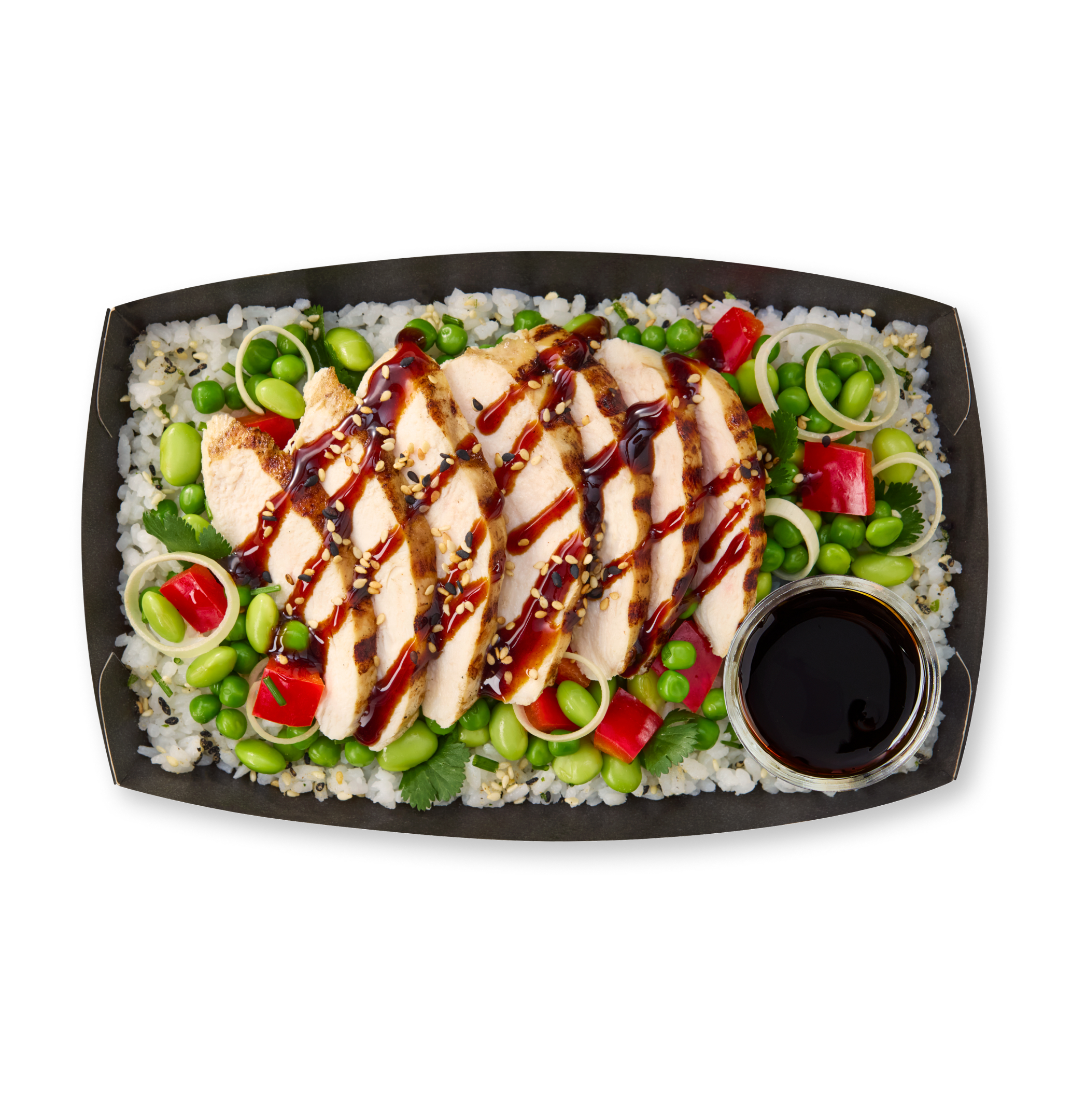 chicken teriyaki on a bed